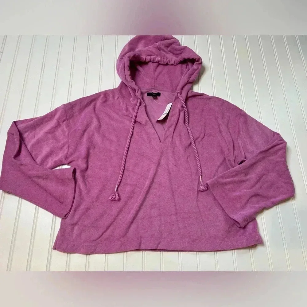 J.CREW Women's Towel Terry V-neck Hoodie Medium Swim Coverup NEW. 213
